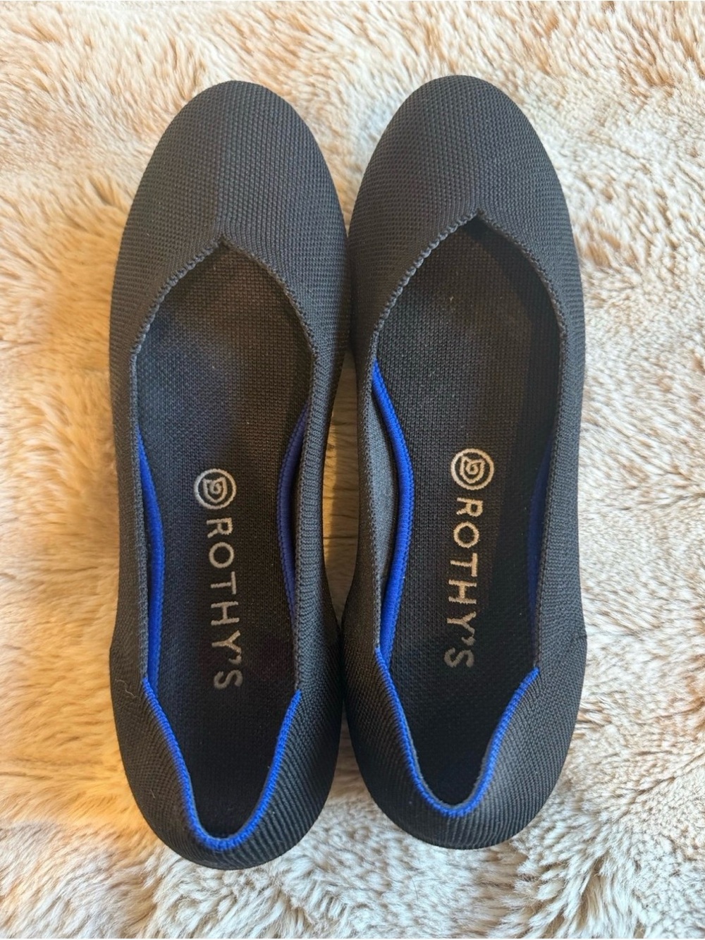 Rothy's Black Knit Ballet Flats with Blue Accent